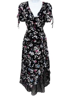 PARKER Lizzy Silk Blend Floral Midi Dress High Low NWT Size 2 Black Multi